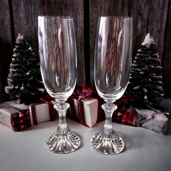 Mikasa The Ritz Champagne Flute Glass Set Of 2 Crystal Christmas Elegant Vintage - Picture 8 of 15